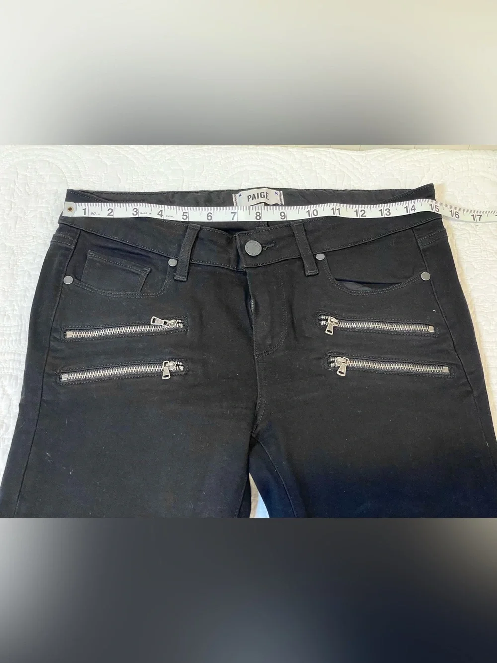 💥3/$50 PAIGE Edgemont Black Ultra Skinny Jeans with Moto Zipper Details | EUC